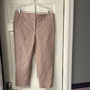 LOFT Pink and White Patterned Cropped Pants
